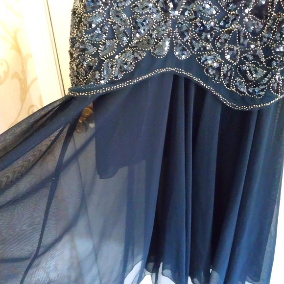 Adrianna Papell Navy Sequin Gown - Picture 7 of 10